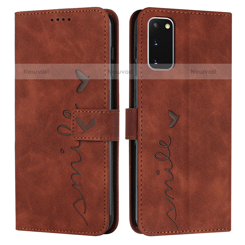 Leather Case Stands Flip Cover Holder Y03X for Samsung Galaxy S20 5G Brown