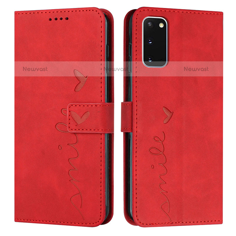 Leather Case Stands Flip Cover Holder Y03X for Samsung Galaxy S20 5G Red