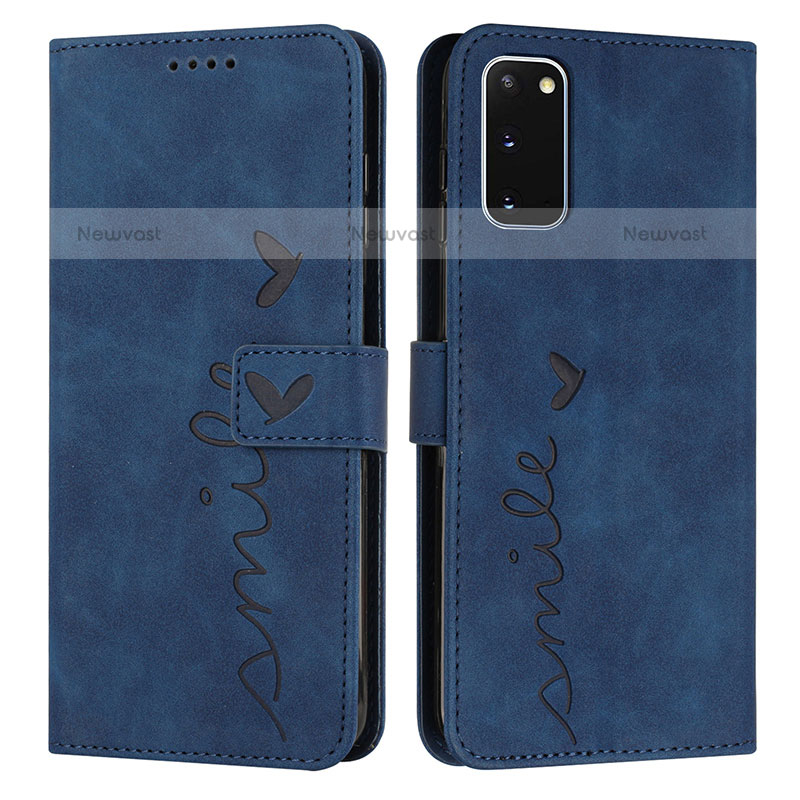 Leather Case Stands Flip Cover Holder Y03X for Samsung Galaxy S20 Blue