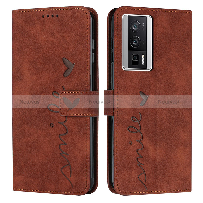 Leather Case Stands Flip Cover Holder Y03X for Xiaomi Poco F5 Pro 5G Brown
