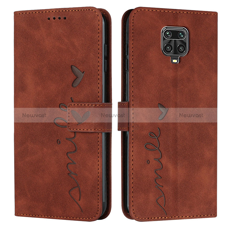 Leather Case Stands Flip Cover Holder Y03X for Xiaomi Redmi Note 9 Pro Max Brown