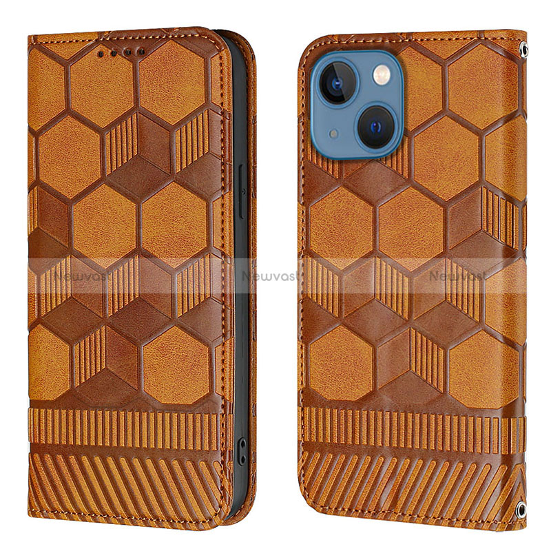 Leather Case Stands Flip Cover Holder Y04B for Apple iPhone 14 Light Brown