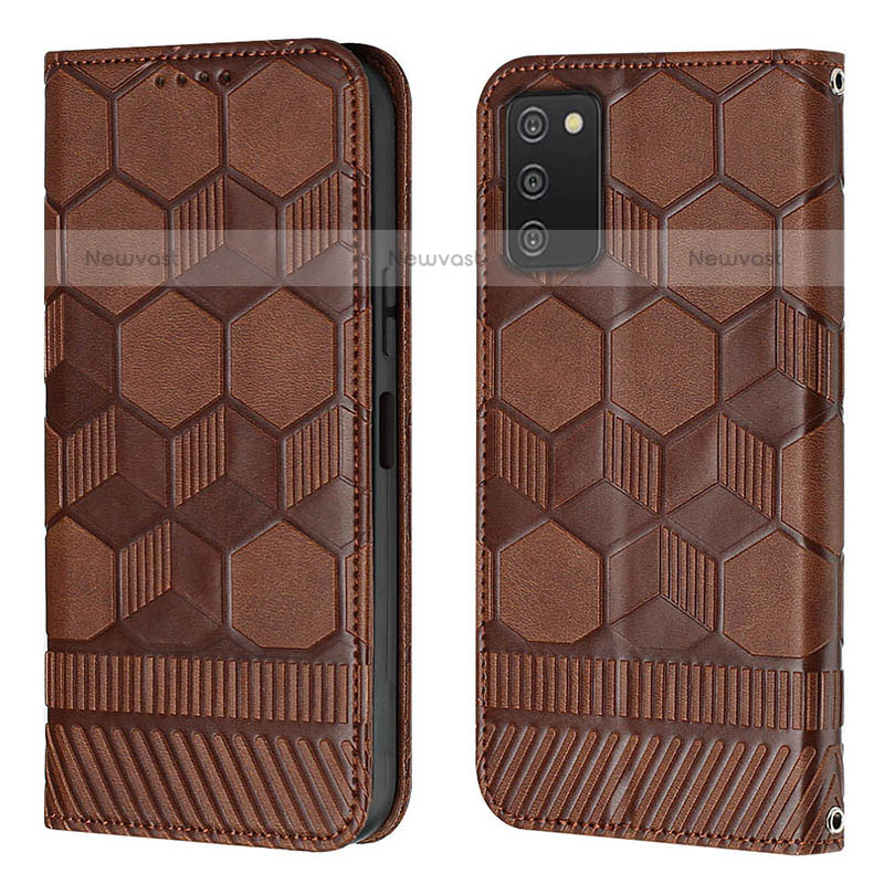 Leather Case Stands Flip Cover Holder Y04B for Samsung Galaxy A02s Brown