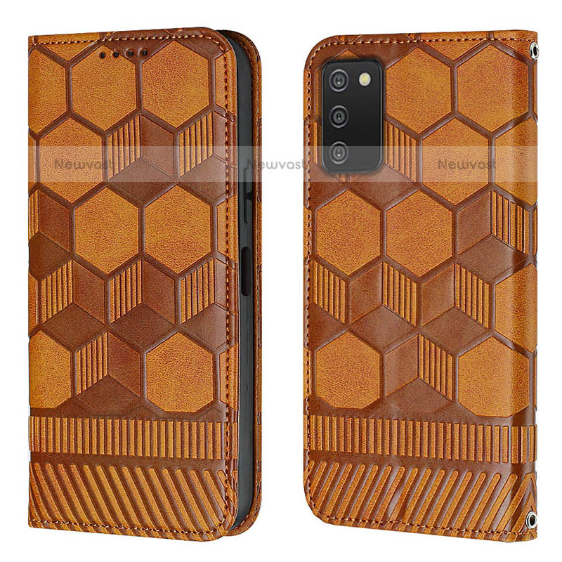 Leather Case Stands Flip Cover Holder Y04B for Samsung Galaxy A02s Light Brown
