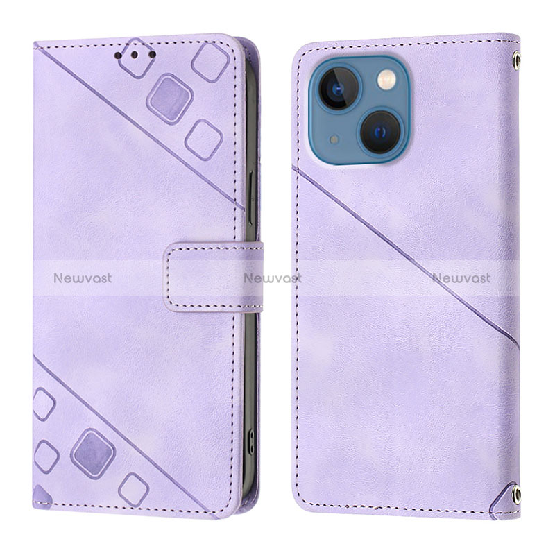 Leather Case Stands Flip Cover Holder Y05B for Apple iPhone 13 Purple