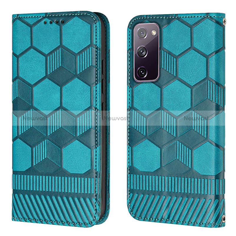 Leather Case Stands Flip Cover Holder Y05B for Samsung Galaxy S20 Lite 5G Cyan