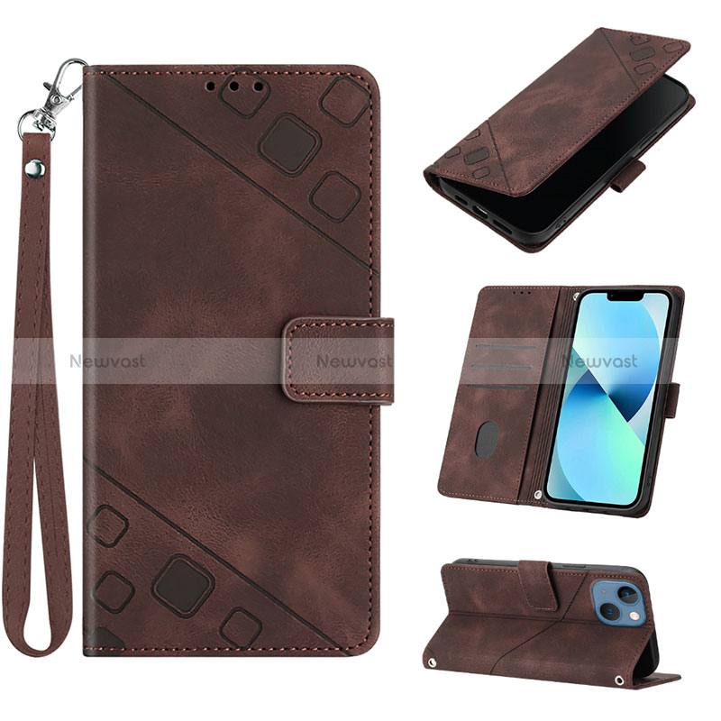 Leather Case Stands Flip Cover Holder Y06B for Apple iPhone 13 Brown