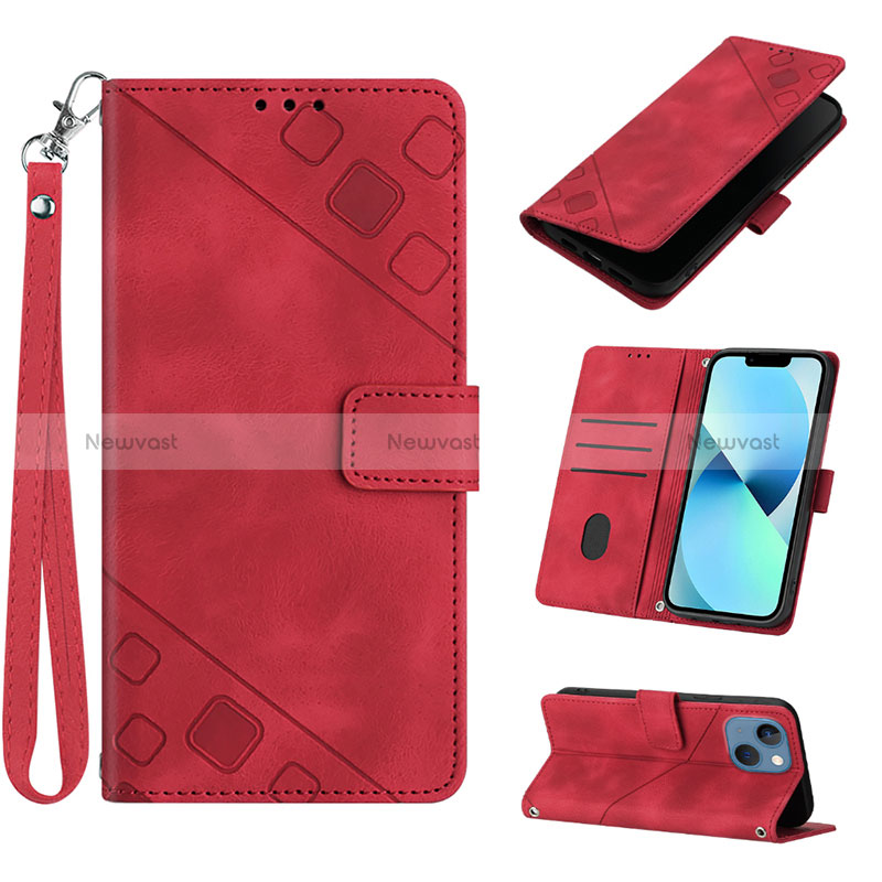 Leather Case Stands Flip Cover Holder Y06B for Apple iPhone 13 Red