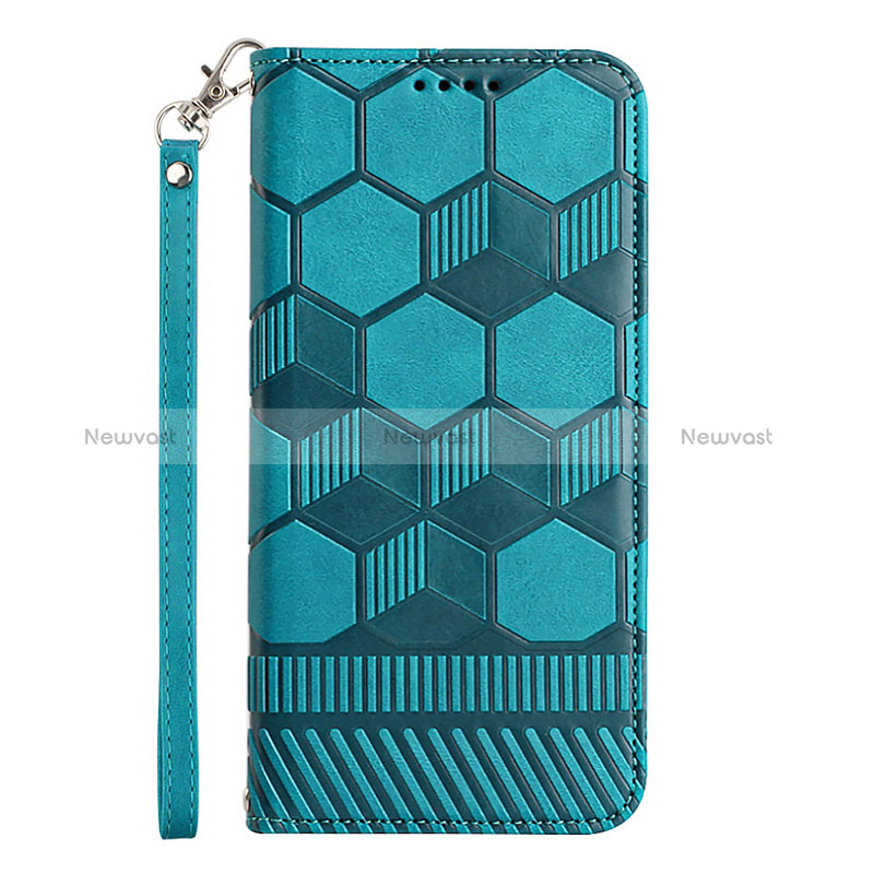 Leather Case Stands Flip Cover Holder Y06B for Samsung Galaxy A12 Nacho Cyan