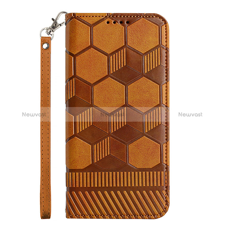 Leather Case Stands Flip Cover Holder Y06B for Samsung Galaxy A12 Nacho Light Brown