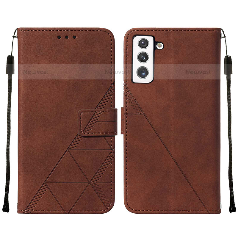 Leather Case Stands Flip Cover Holder Y07B for Samsung Galaxy S21 Plus 5G Brown