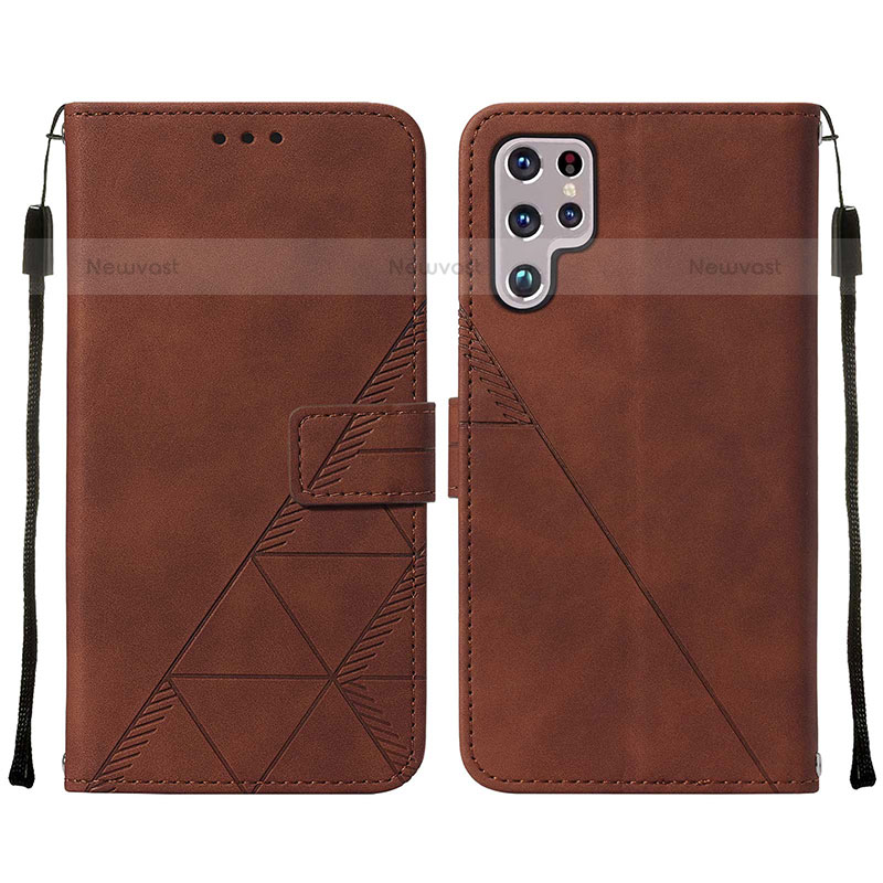 Leather Case Stands Flip Cover Holder Y07B for Samsung Galaxy S21 Ultra 5G Brown