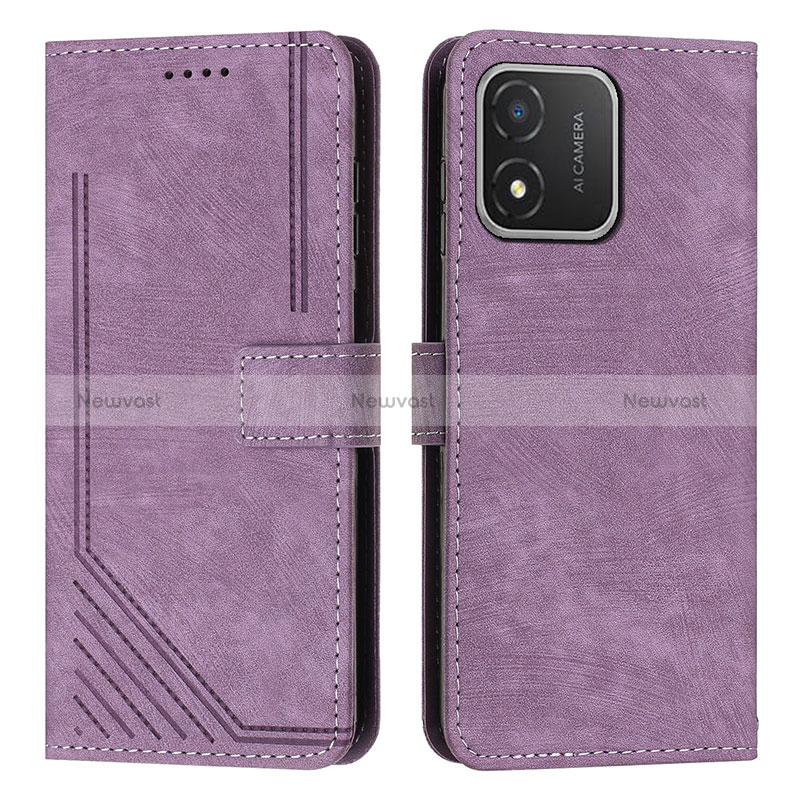 Leather Case Stands Flip Cover Holder Y07X for Huawei Honor X5 Purple