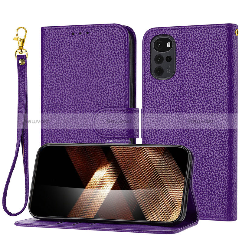 Leather Case Stands Flip Cover Holder Y09X for Motorola Moto G22 Purple