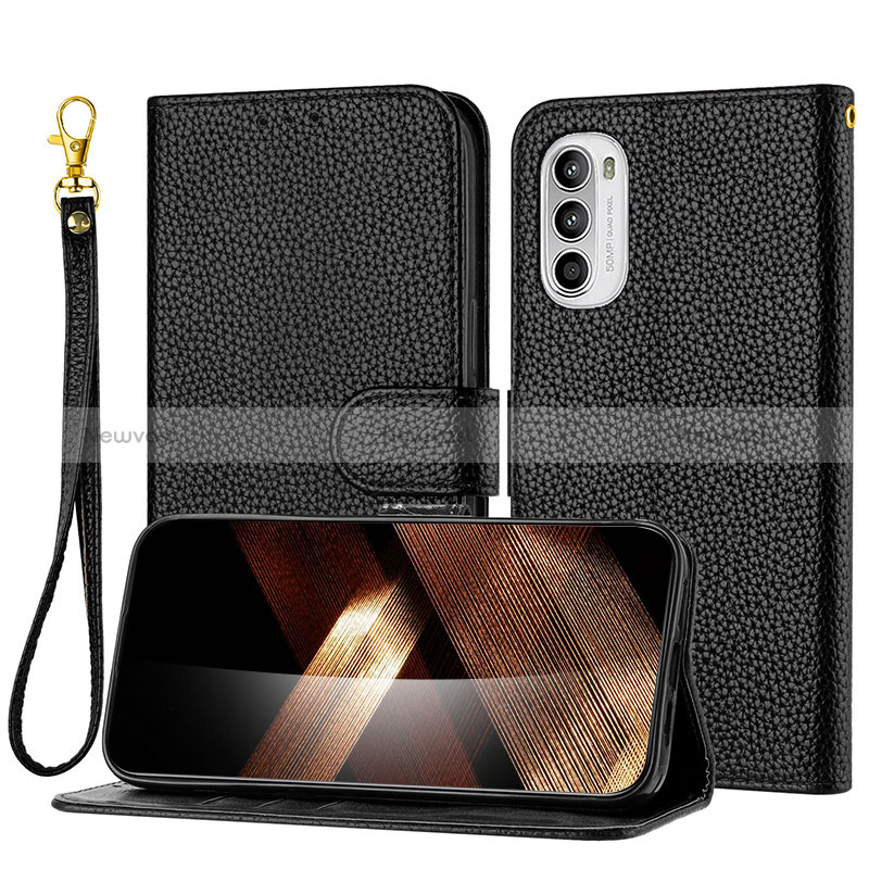 Leather Case Stands Flip Cover Holder Y09X for Motorola Moto G31 Black