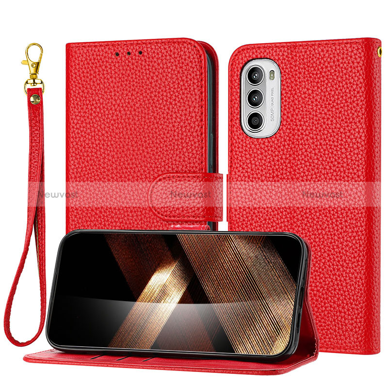 Leather Case Stands Flip Cover Holder Y09X for Motorola Moto G41 Red