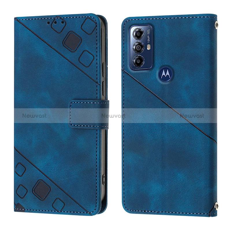 Leather Case Stands Flip Cover Holder YB1 for Motorola Moto G Power (2022) Blue