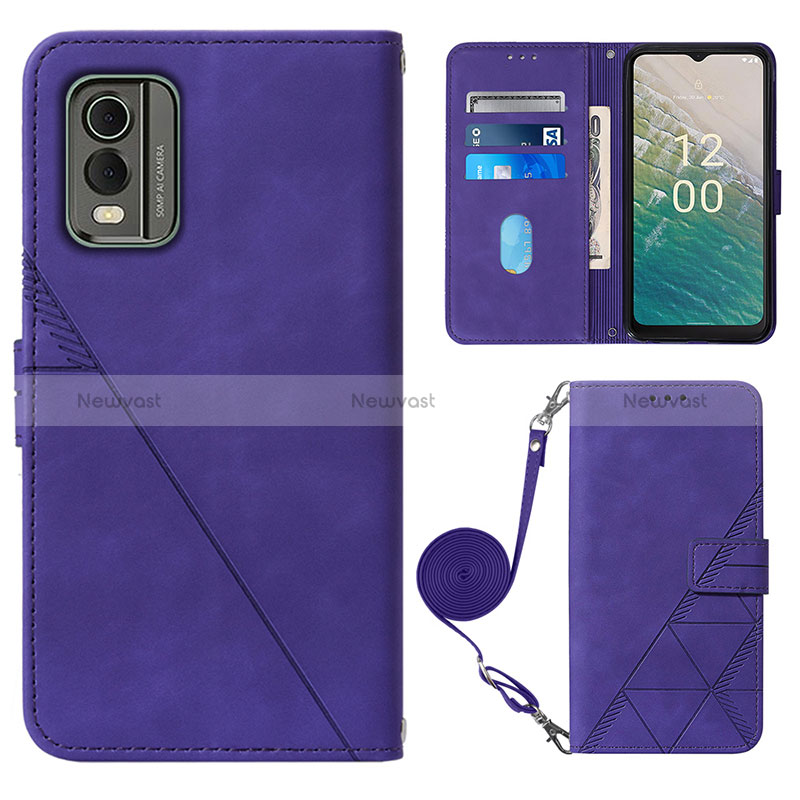 Leather Case Stands Flip Cover Holder YB1 for Nokia C32 Purple