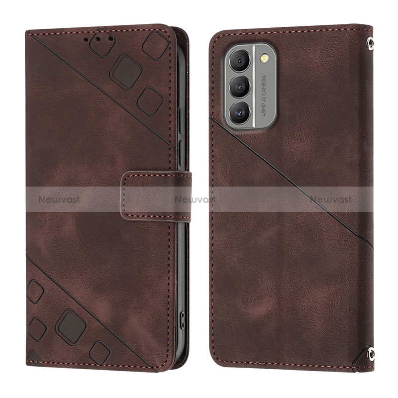 Leather Case Stands Flip Cover Holder YB1 for Nokia G400 5G Brown