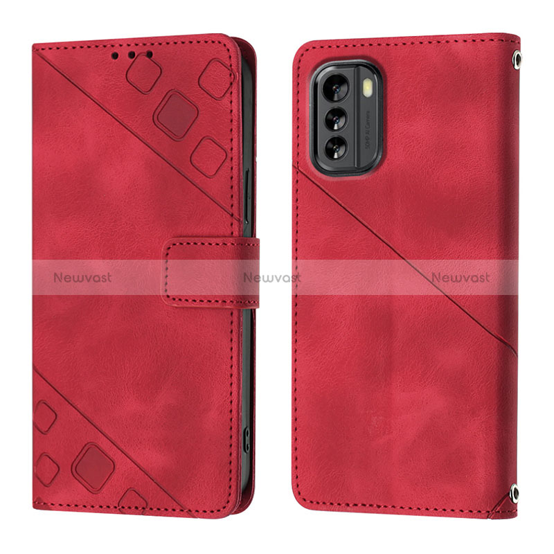 Leather Case Stands Flip Cover Holder YB1 for Nokia G60 5G Red