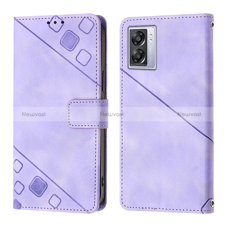 Leather Case Stands Flip Cover Holder YB1 for OnePlus Nord N300 5G Purple