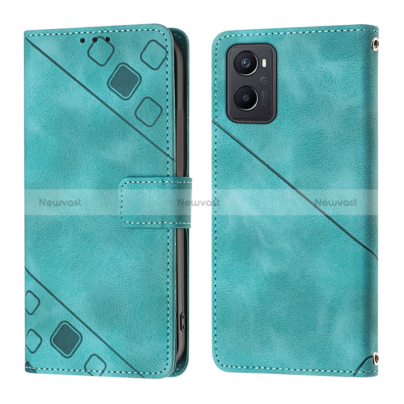 Leather Case Stands Flip Cover Holder YB1 for Oppo A96 4G Green