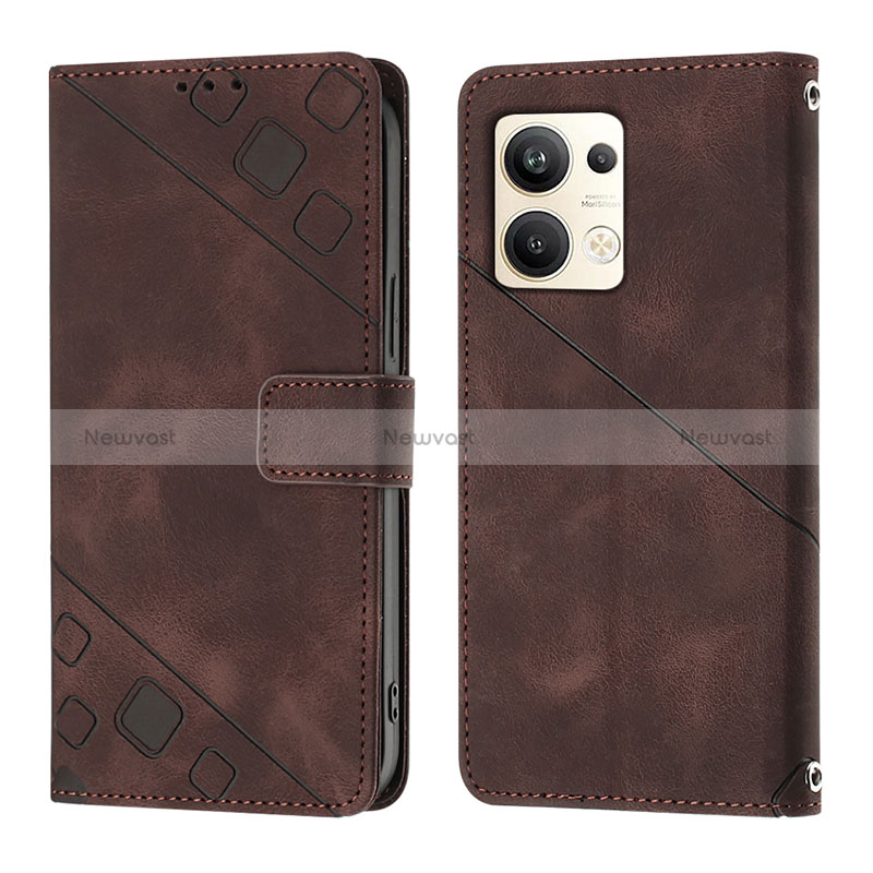 Leather Case Stands Flip Cover Holder YB1 for Oppo Reno9 Pro+ Plus 5G Brown