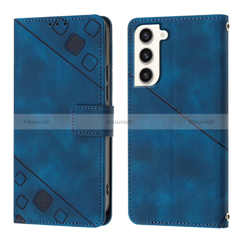 Leather Case Stands Flip Cover Holder YB1 for Samsung Galaxy S22 Plus 5G Blue