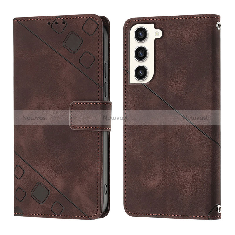 Leather Case Stands Flip Cover Holder YB1 for Samsung Galaxy S23 Plus 5G Brown