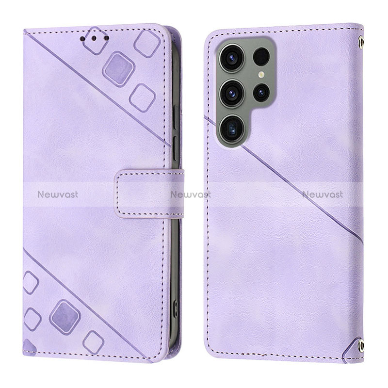 Leather Case Stands Flip Cover Holder YB1 for Samsung Galaxy S23 Ultra 5G Clove Purple