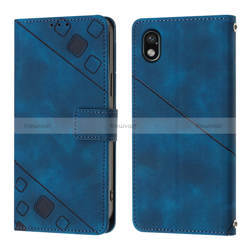 Leather Case Stands Flip Cover Holder YB1 for Sony Xperia Ace III Blue
