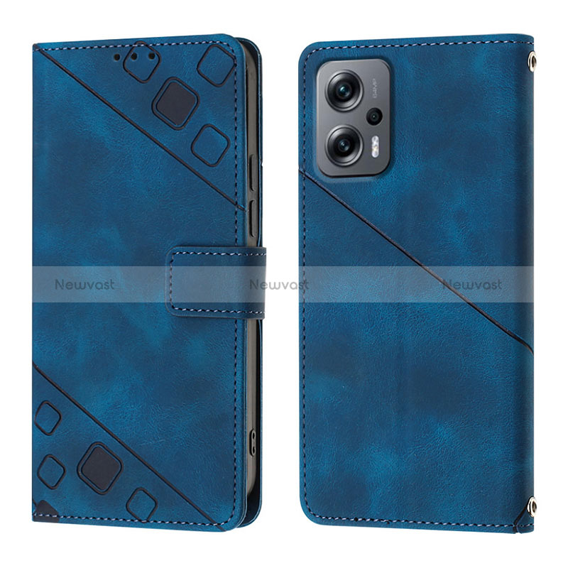 Leather Case Stands Flip Cover Holder YB1 for Xiaomi Redmi Note 11 Pro+ Plus 5G Blue