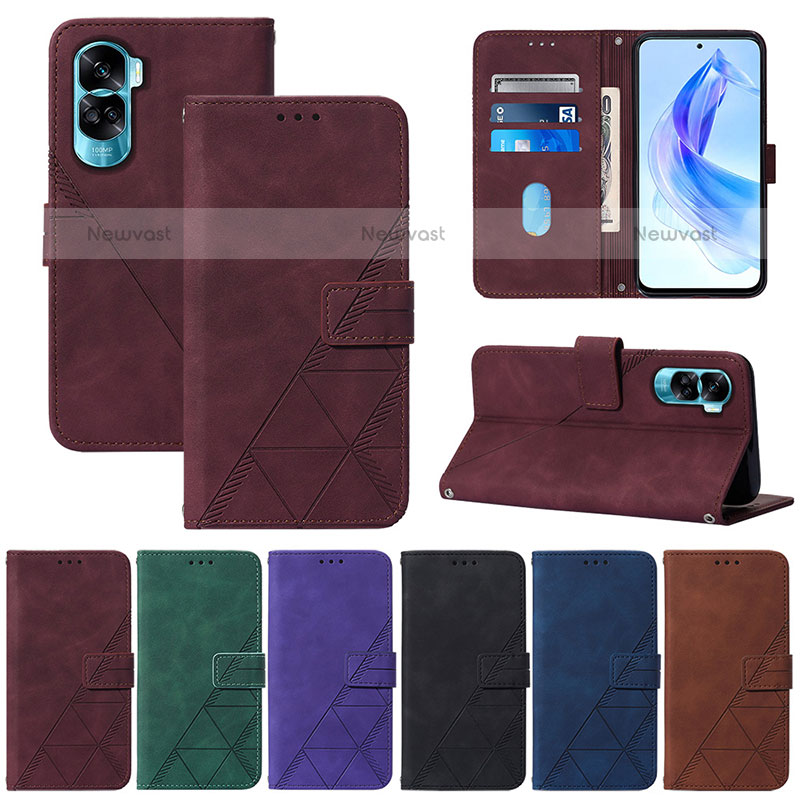Leather Case Stands Flip Cover Holder YB2 for Huawei Honor 90 Lite 5G