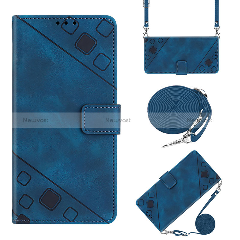 Leather Case Stands Flip Cover Holder YB2 for Samsung Galaxy S22 5G Blue