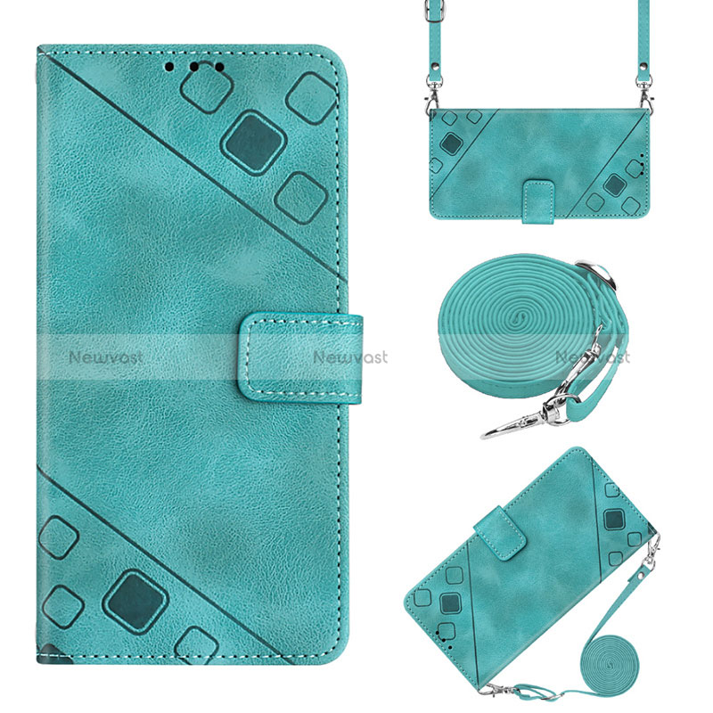 Leather Case Stands Flip Cover Holder YB2 for Samsung Galaxy S22 Plus 5G Cyan