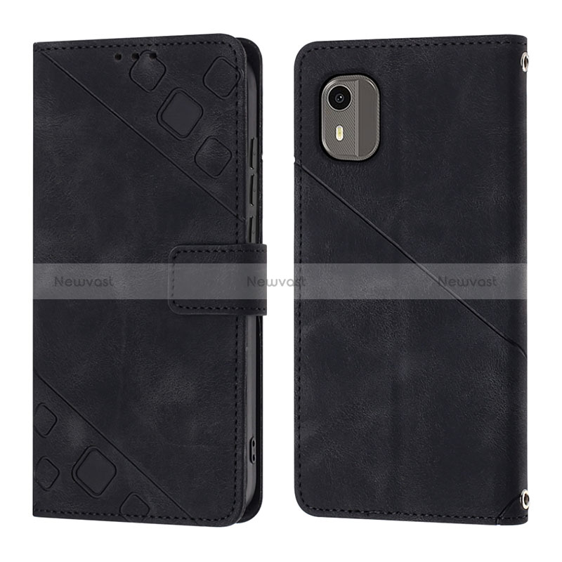 Leather Case Stands Flip Cover Holder YB3 for Nokia C12 Black