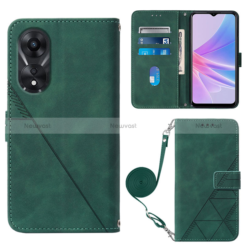Leather Case Stands Flip Cover Holder YB3 for Oppo A58 5G Green