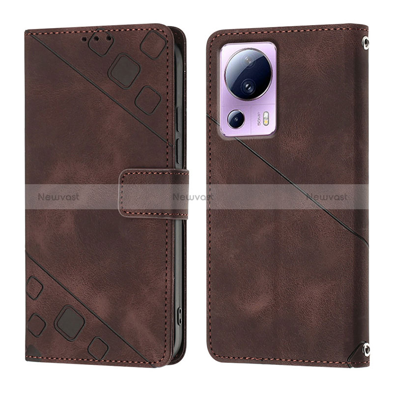 Leather Case Stands Flip Cover Holder YB3 for Xiaomi Mi 13 Lite 5G Brown