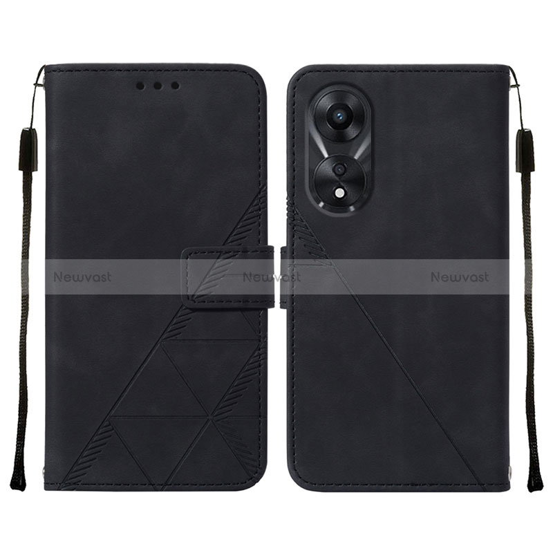 Leather Case Stands Flip Cover Holder YB4 for Oppo A78 5G Black