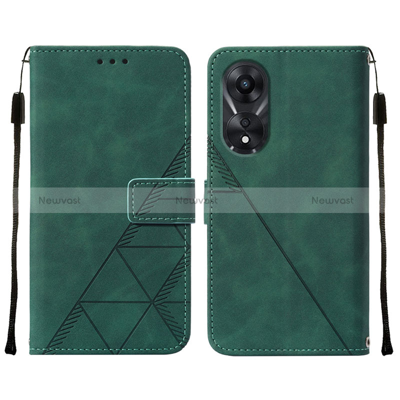 Leather Case Stands Flip Cover Holder YB4 for Oppo A78 5G Green