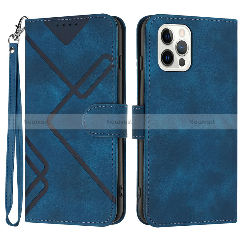 Leather Case Stands Flip Cover Holder YX1 for Apple iPhone 13 Pro Max Blue