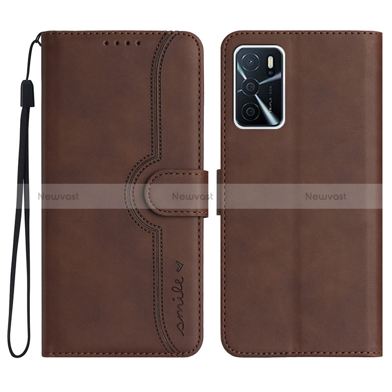 Leather Case Stands Flip Cover Holder YX1 for Oppo A16 Brown