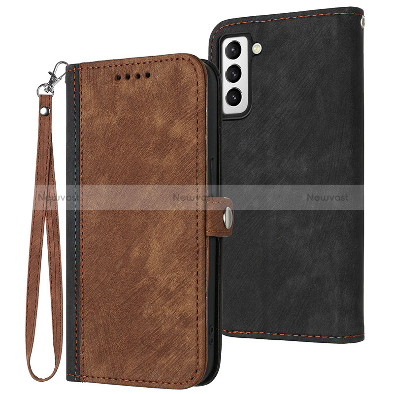 Leather Case Stands Flip Cover Holder YX1 for Samsung Galaxy S21 FE 5G Brown