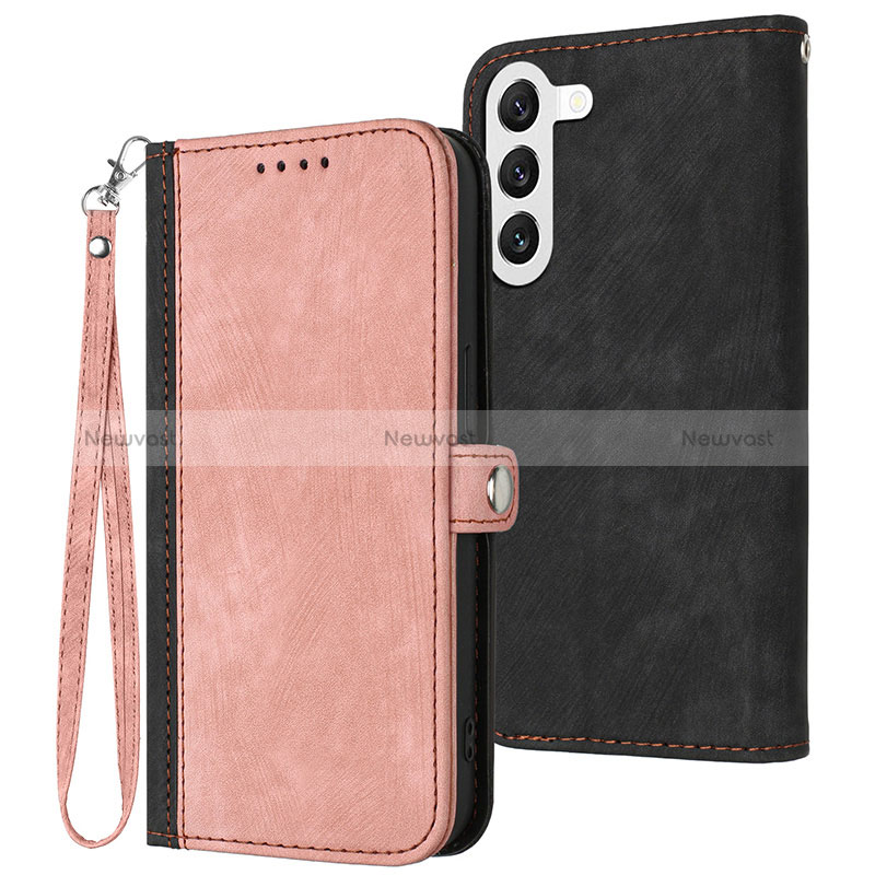 Leather Case Stands Flip Cover Holder YX1 for Samsung Galaxy S22 Plus 5G Rose Gold