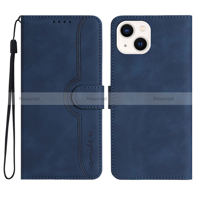 Leather Case Stands Flip Cover Holder YX2 for Apple iPhone 13 Blue
