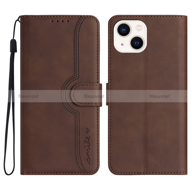 Leather Case Stands Flip Cover Holder YX2 for Apple iPhone 13 Brown