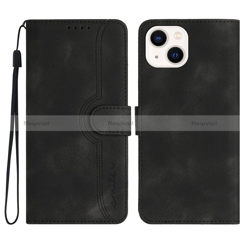 Leather Case Stands Flip Cover Holder YX2 for Apple iPhone 14 Black