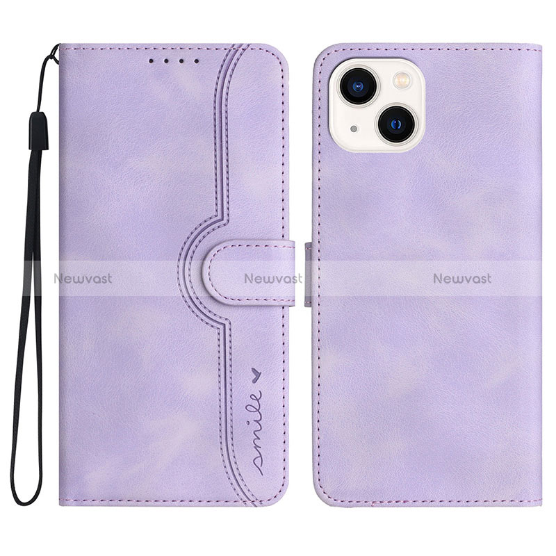 Leather Case Stands Flip Cover Holder YX2 for Apple iPhone 14 Plus Clove Purple