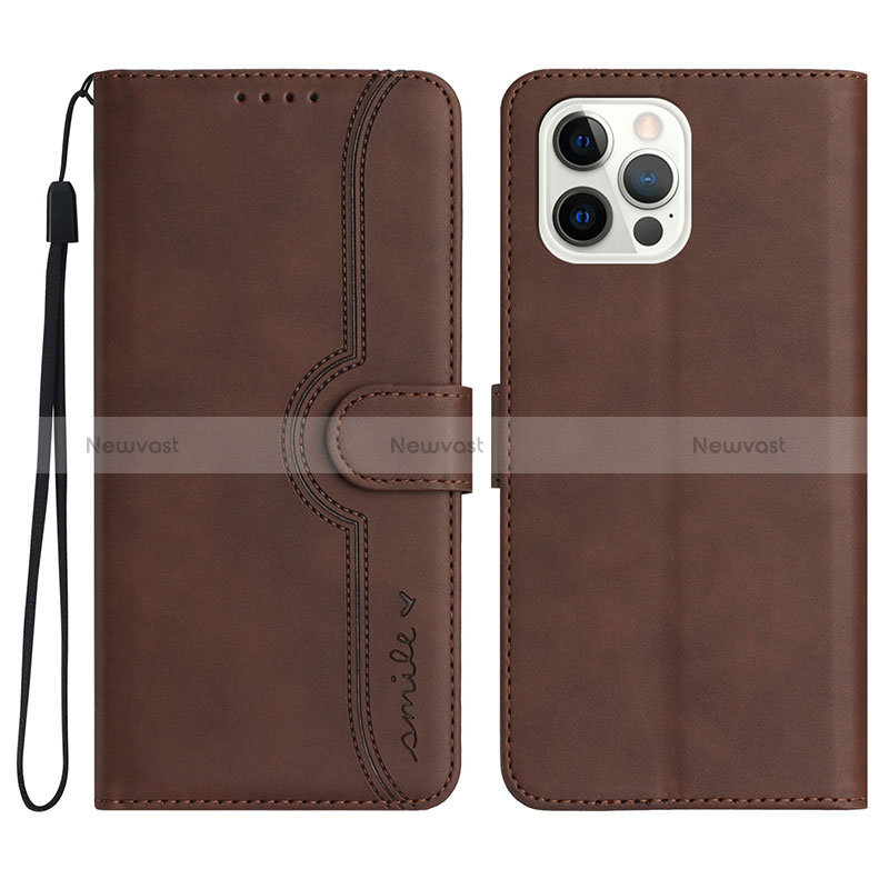 Leather Case Stands Flip Cover Holder YX2 for Apple iPhone 14 Pro Max Brown