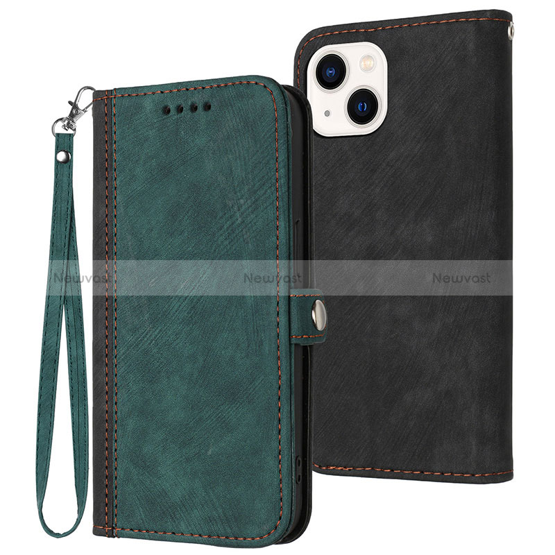Leather Case Stands Flip Cover Holder YX3 for Apple iPhone 14 Green
